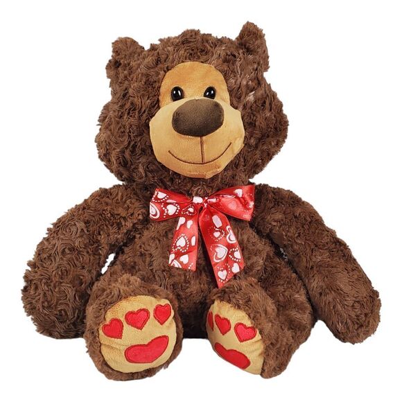 Bear Plush Brown 17" Red Hearts Love Valentine's Stuffed Animal Toy Cuddly Furry - Picture 10 of 10